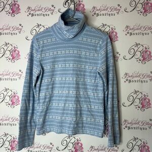Eddie Bauer sweater snowflake Blue Cowl Turtleneck Sweater